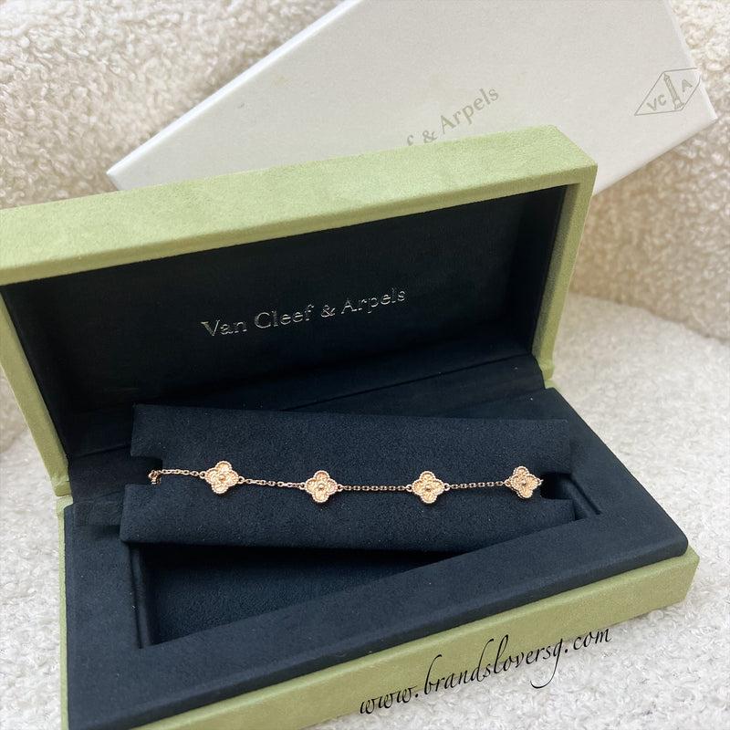 Van Cleef & Arpels VCA 6 Motif Sweet Alhambra Bracelet in Hammered 18K Rose Gold