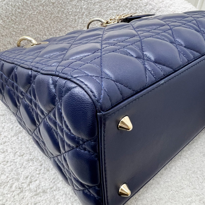 Dior Medium Lady Dior in Navy Lambskin and LGHW (Newer Version with Adjustable Strap)