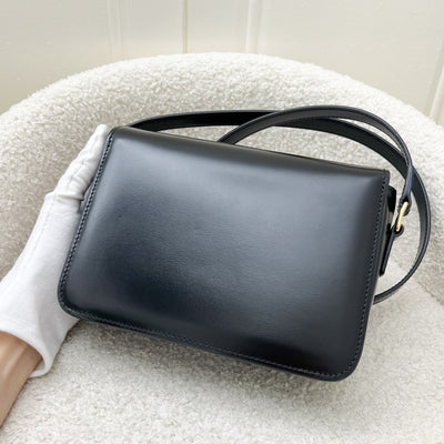 Celine Teen Triomphe Flap Bag in Black Shiny Calfskin and GHW