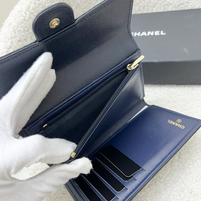 Chanel Classic Medium Trifold Wallet in Navy Caviar and LGHW