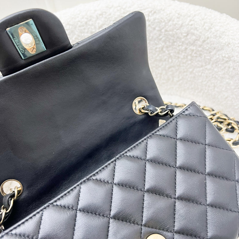 Chanel Classic Mini Rectangle Flap in Black Lambskin and LGHW