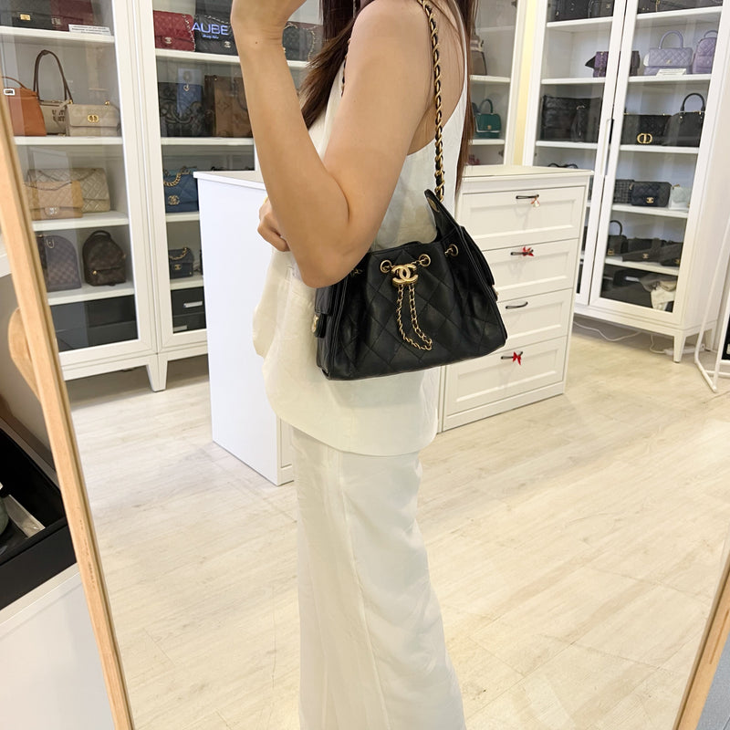 Chanel 25 Mini Hobo Bag in Black Caviar and AGHW (Model: AS5631)