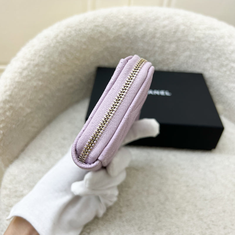 Chanel Zipped Card Holder with Coin Compartment in 24S Lilac Caviar and GHW (Model: AP3179)