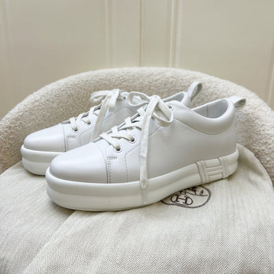 Hermes Happy Sneakers in White Leather Sz 38