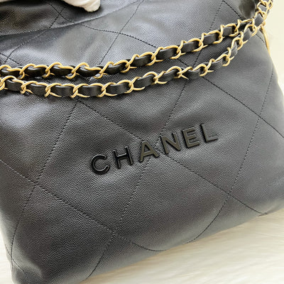 Chanel 22 So Black Small Hobo Bag in Black Caviar, Black Logo and GHW