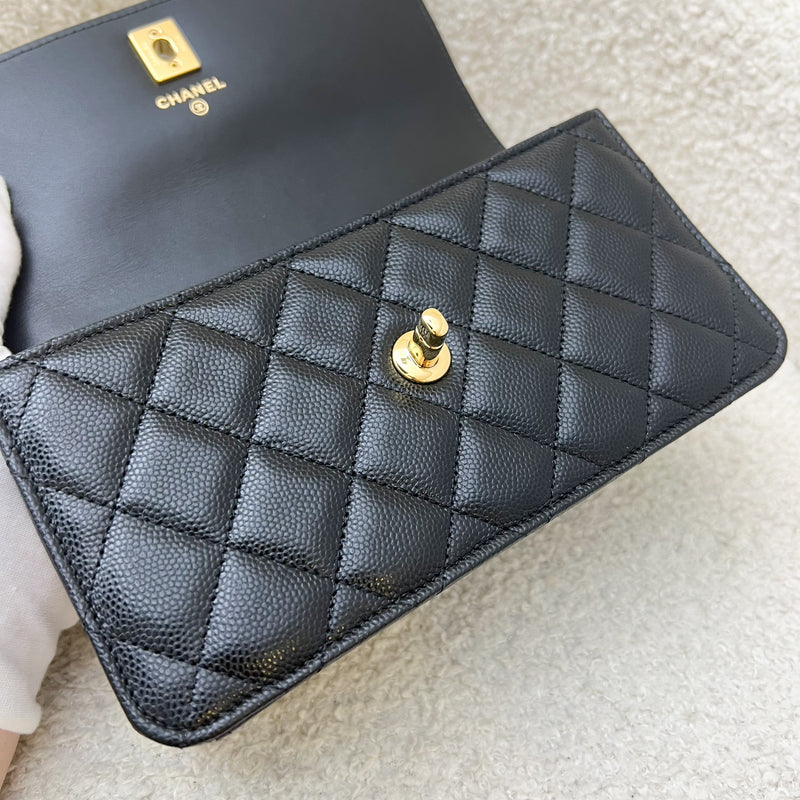 Chanel 23S Classic Flap Charm Wallet on Chain WOC in Black Caviar and GHW