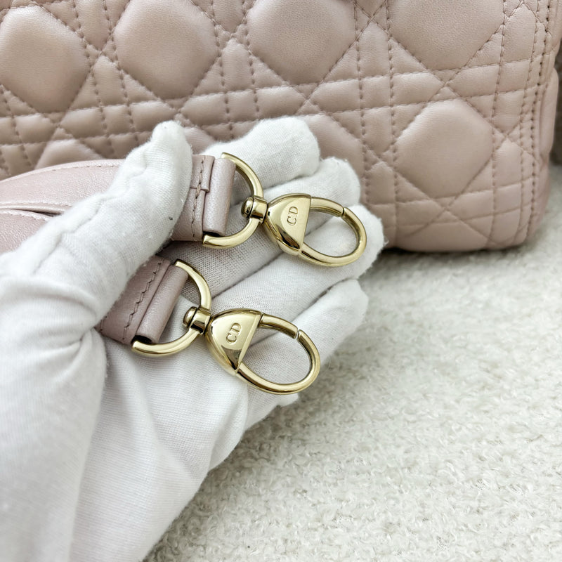 Dior Medium Lady Dior in Lotus Pearly Pink Lambskin LGHW (New version with Adjustable Strap)