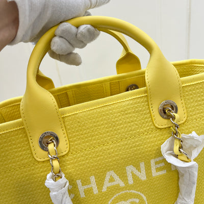 Chanel 23C Small / Medium Deauville Shopping Tote in Yellow Mixed Fibers Fabric and LGHW