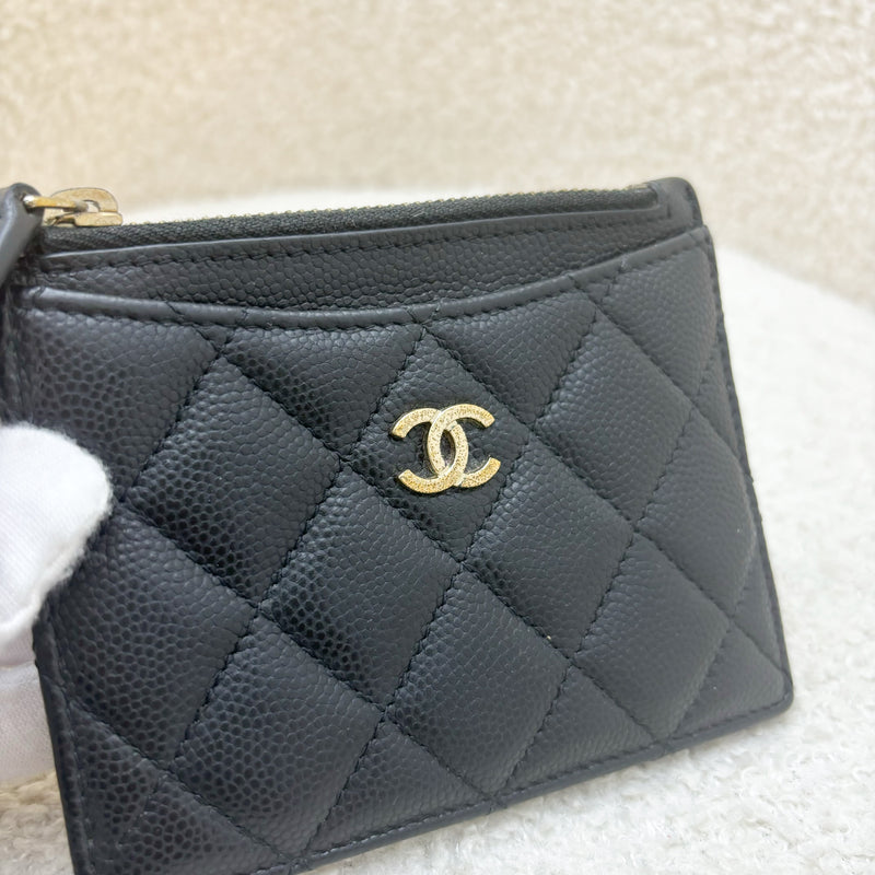 Chanel Classic Zip Card Holder / Small Wallet in Black Caviar and GHW