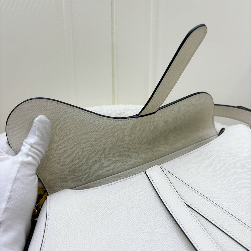 Dior Medium Saddle Bag in White Grained Calfskin and AGHW