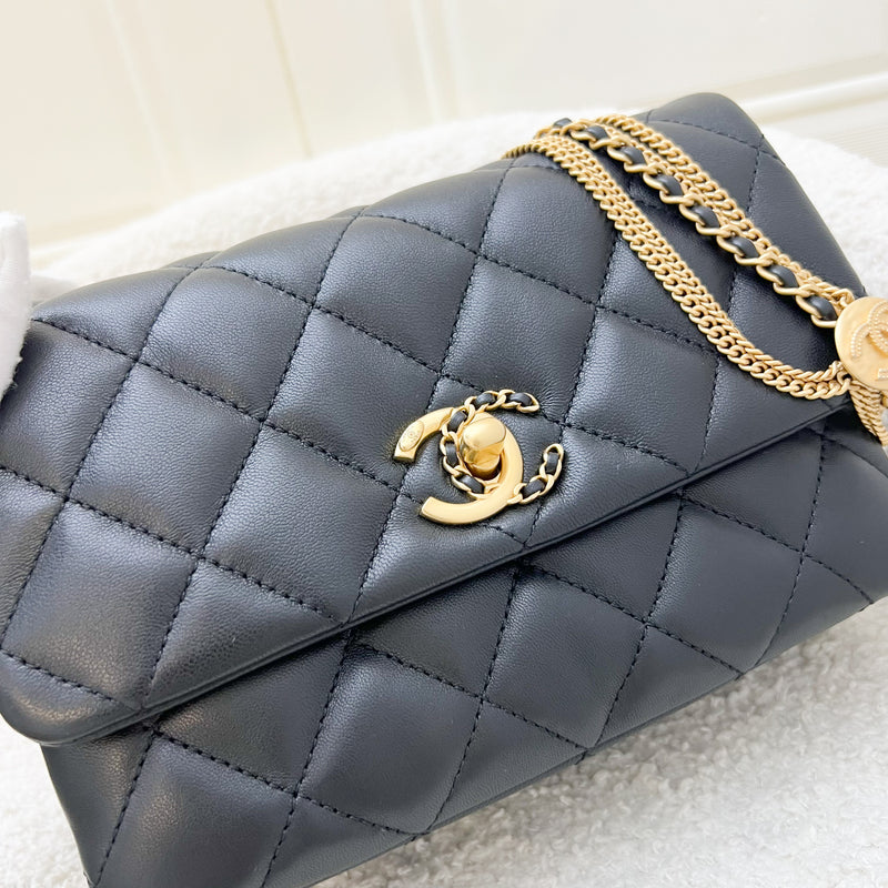 Chanel 22A Seasonal Flap in Black Lambskin and AGHW