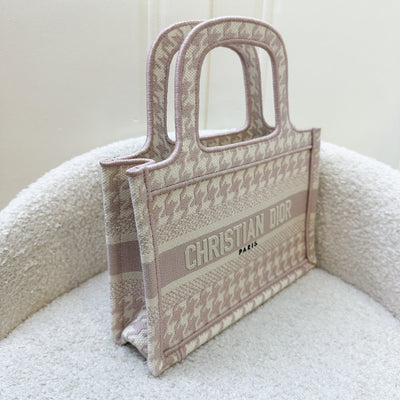 Dior Mini Book Tote in Pink Houndstooth Embroidered Canvas