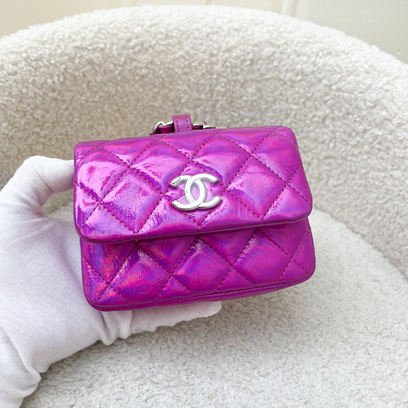 Chanel 24C Micro VIP Clutch in Fuchsia Pink Iridescent Mirror Goatskin SHW