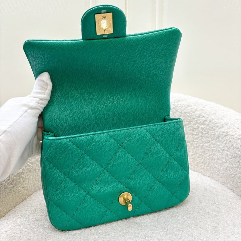 Chanel 23P Heart Adjustable Chain Small / Mini 20cm Flap Bag in Green Caviar AGHW