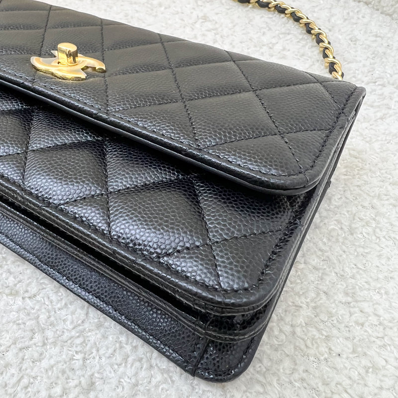 Chanel 23S Classic Flap Charm Wallet on Chain WOC in Black Caviar and GHW