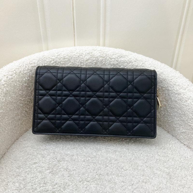 Dior Lady Dior Pouch / Wallet on Chain WOC in Black Cannage Lambskin and LGHW