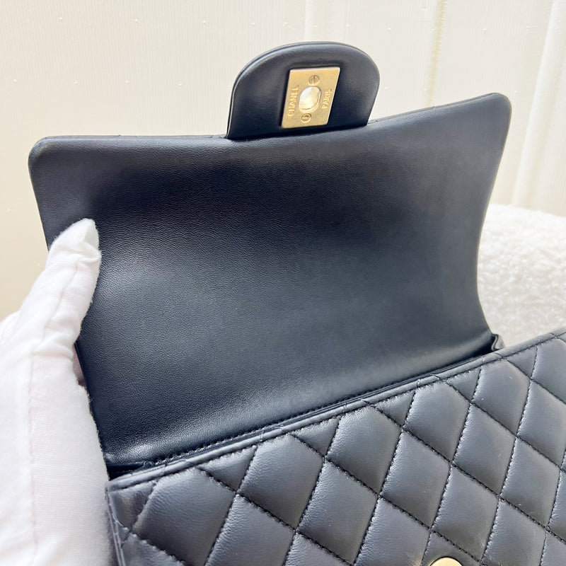 Chanel Top Handle Mini Rectangle Flap in Black Lambskin and GHW