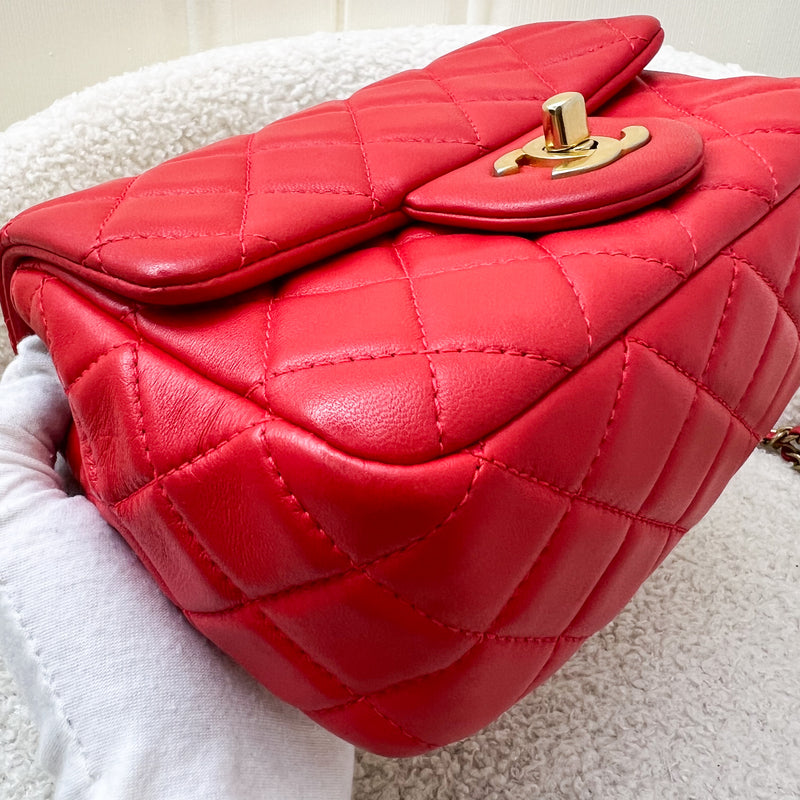 Chanel Pearl Crush Mini Square Flap in Red Lambskin and AGHW