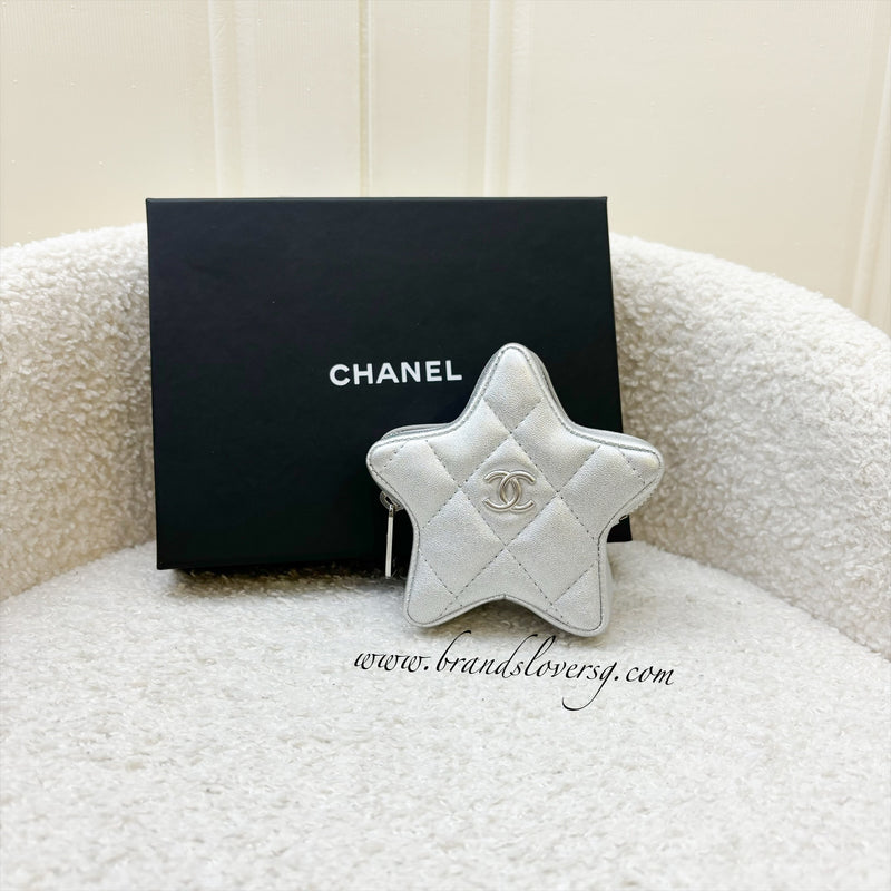 Chanel VIP Gift 24C Star Pouch Charm in Iridescent Silver Lambskin and SHW