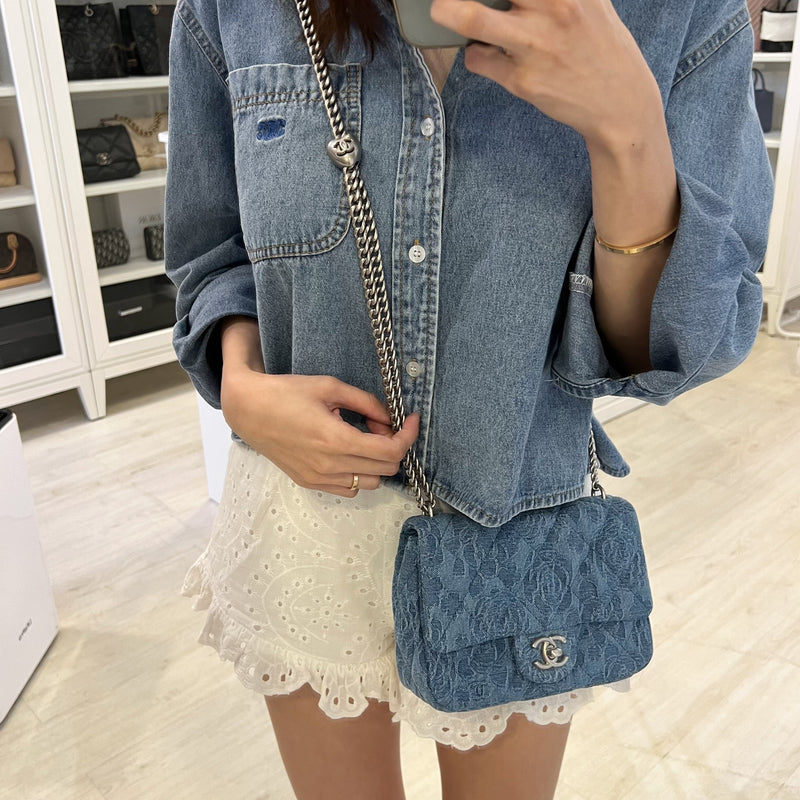 Chanel Sweet Heart Mini Rectangle Flap in Blue Denim and SHW