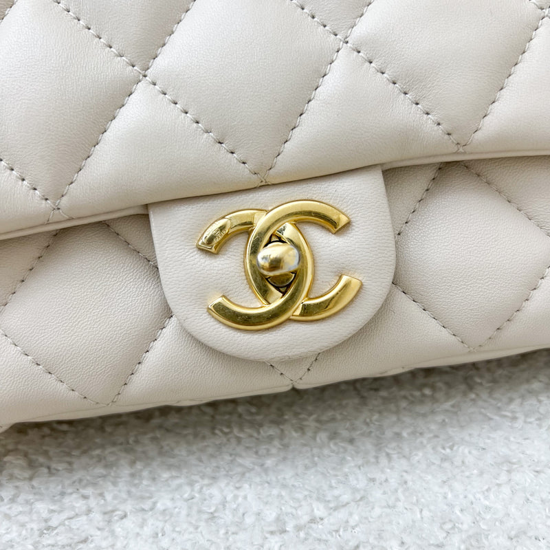 Chanel Seasonal Small Funky Chain Flap Bag in Light Beige Lambskin and GHW