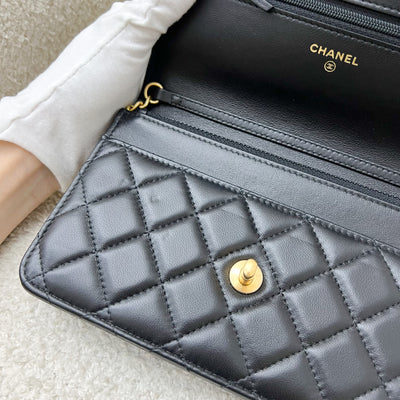 Chanel Pearl Crush Wallet on Chain WOC in 23K Black Stiff Lambskin and AGHW