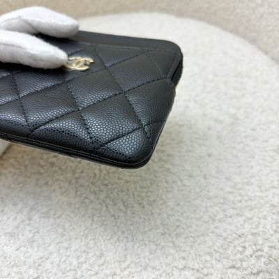 Chanel Zipped Square Compact Wallet / Card Holder in Black Caviar and LGHW