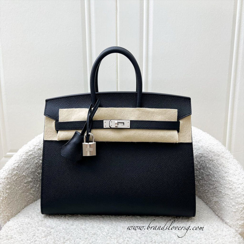 [Full Set - W Stamp] Hermes Birkin 25 Sellier in Noir Black Epsom Leather and PHW