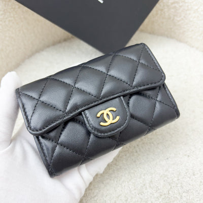 Chanel Classic Snap Card Holder in Black Lambskin and LGHW