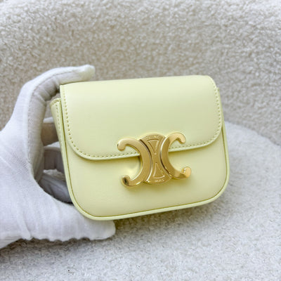 Celine Triomphe Mini Claude Flap Bag in Light Yellow Shiny Calfskin and GHW