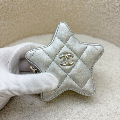 Chanel VIP Gift 24C Star Pouch Charm in Iridescent Silver Lambskin and SHW