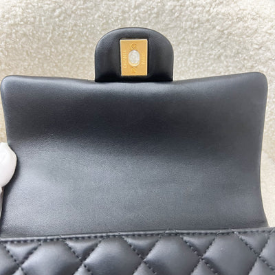 Chanel Top Handle Mini Rectangle Flap in Black Lambskin and GHW