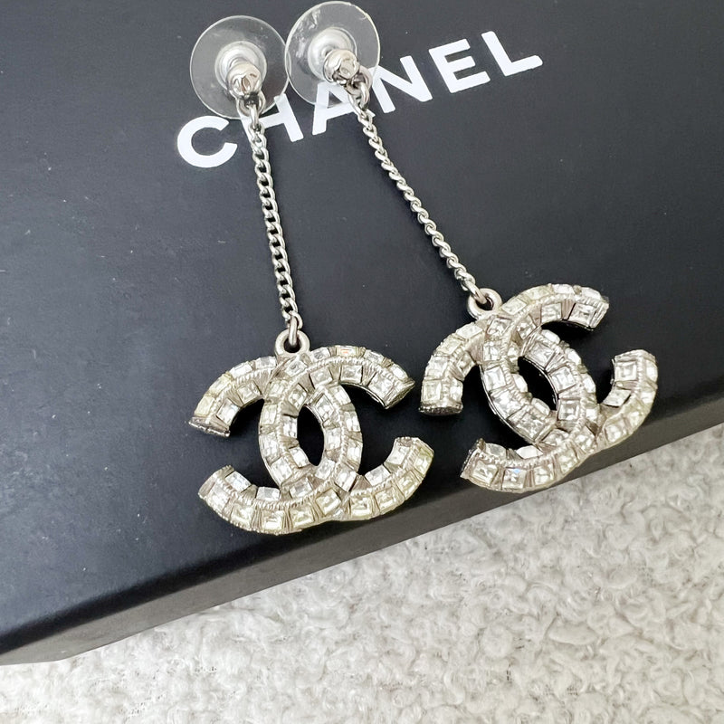 Chanel CC Logo Dangling Earrings studded with Crystals