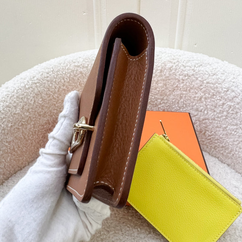 Hermes Roulis Slim Wallet in Gold / Lime Evercolor Leather and GHW