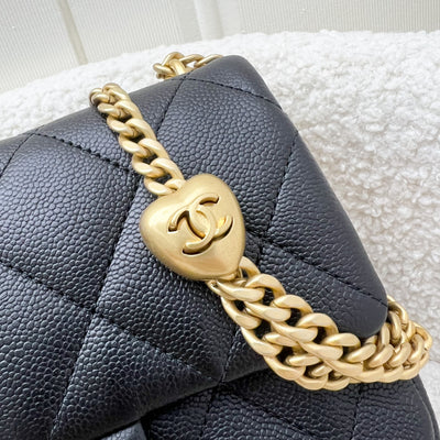 Chanel 24P Heart Adjustable Chain Small / Mini "20cm" Flap Bag in Black Caviar AGHW