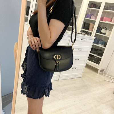 Dior Medium Bobby Flap Bag in Black Calfskin and GHW