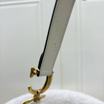 Dior Medium Saddle Bag in White Grained Calfskin and AGHW