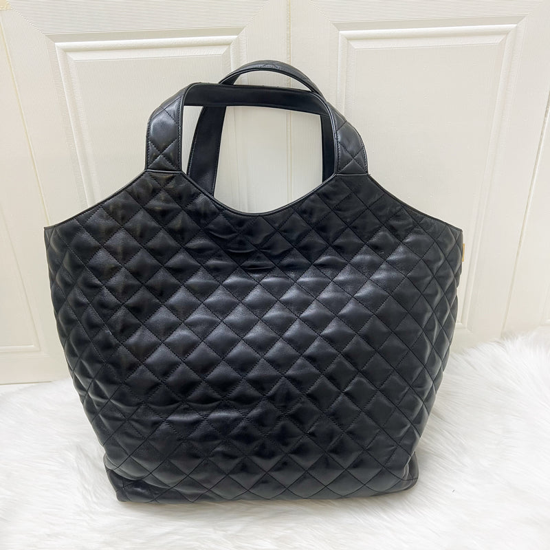 Saint Laurent YSL Icare Maxi Tote Bag in Black Lambskin and AGHW