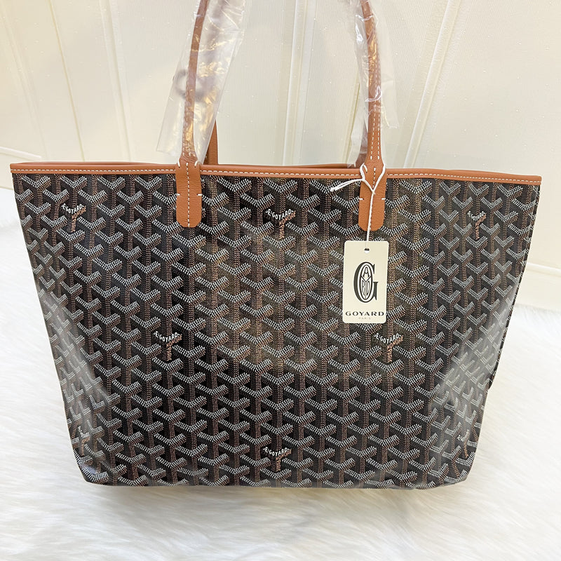 Goyard Saint Louis PM Tote in Black Signature Goyardine Canvas and Brown Trim