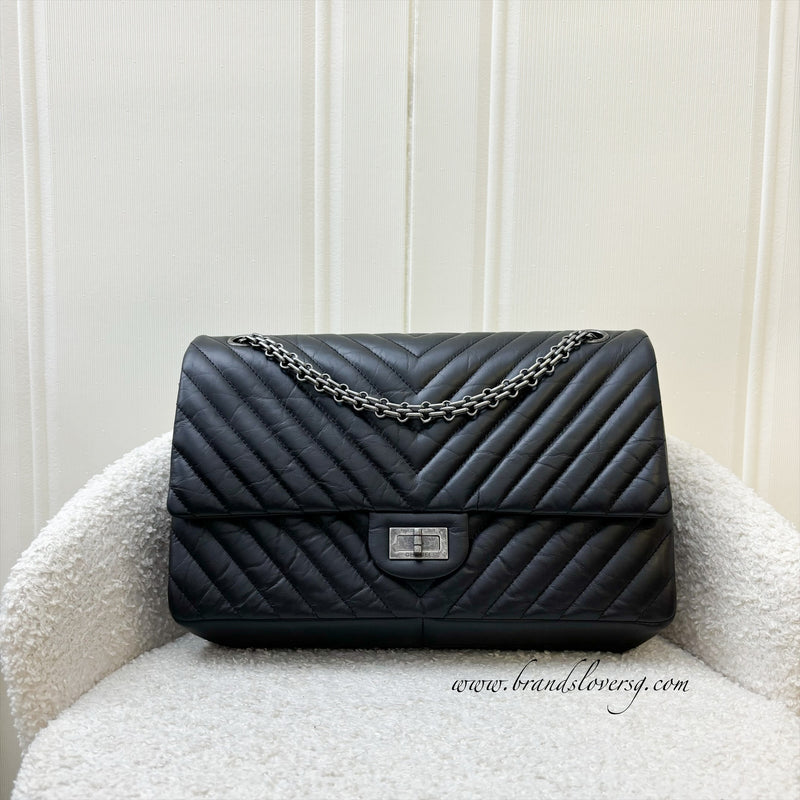 Chanel 2.55 Reissue 226 Flap in Chevron Black Distressed Leather and RHW