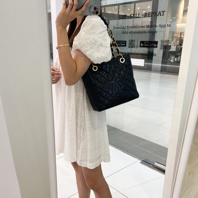 Chanel Petite Shopping Tote PST in Black Caviar and GHW