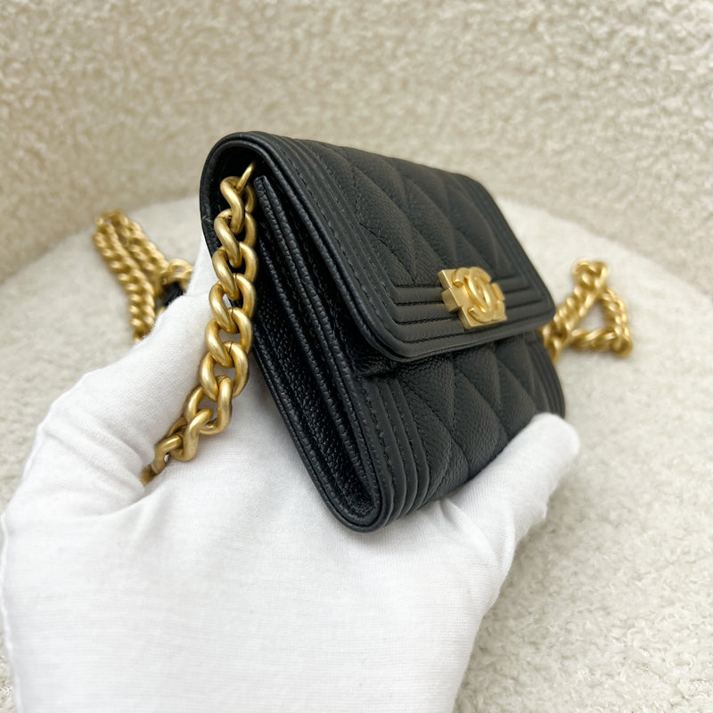 Chanel Boy Card Holder / Micro Clutch on Chain in Black Caviar AGHW