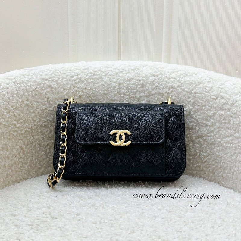 Chanel Seasonal 22A Mini Wallet on Chain WOC in Black Caviar GHW