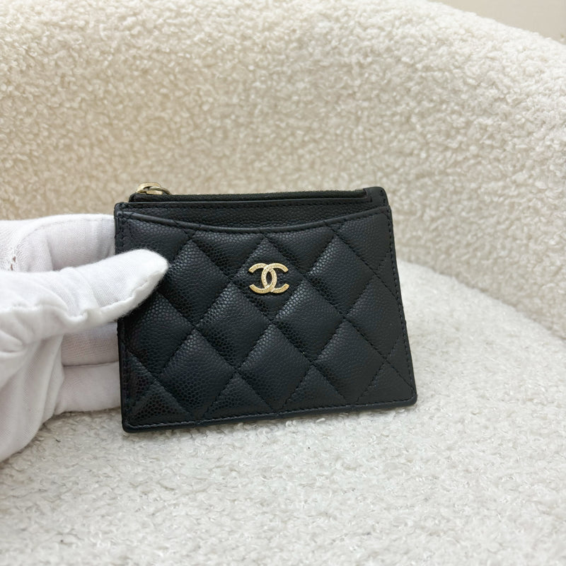 Chanel Classic Zip Card Holder / Small Wallet in Black Caviar and GHW