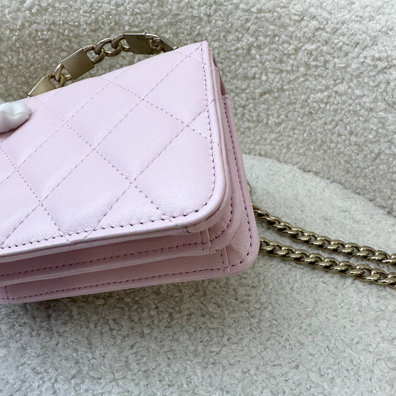 Chanel Seasonal Top Handle Mini Bag / Clutch on Chain in Pink Lambskin and GHW