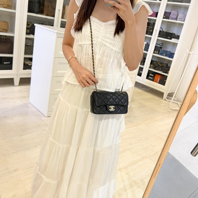 Chanel 24K Extra Mini Rectangular Flap in Black Lambskin and GHW (Model: AS5219)