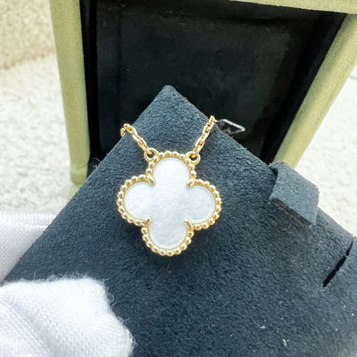 Van Cleef & Arpels VCA Vintage Alhambra Pendant Necklace with White Mother of Pearl MOP in 18K Gold