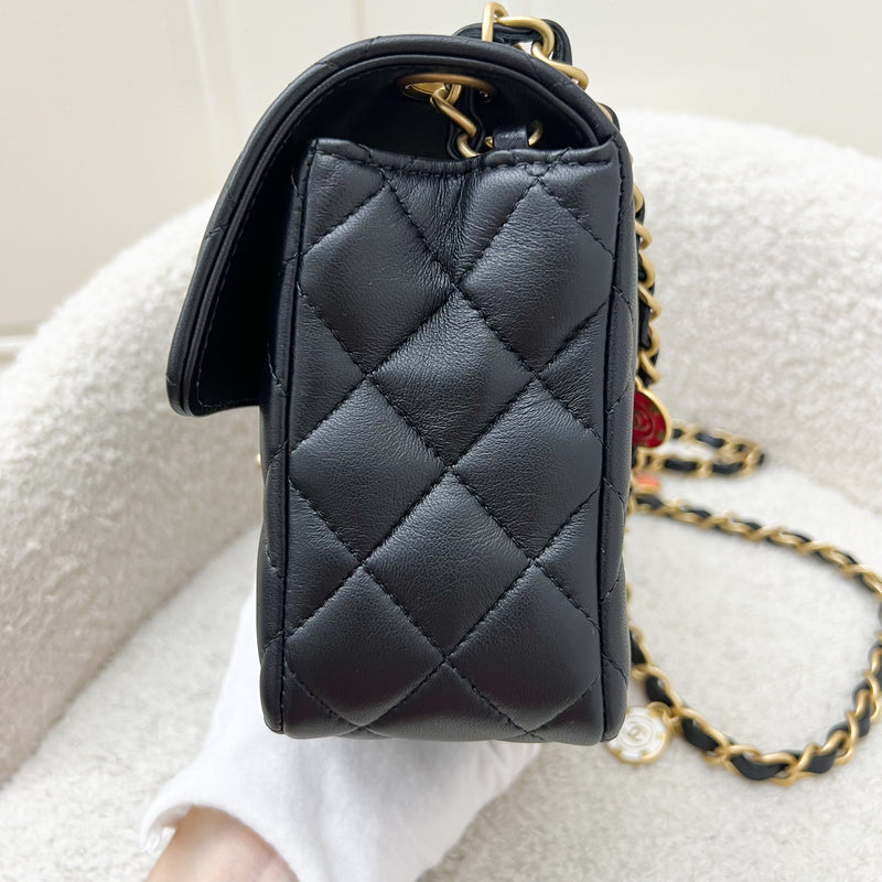 Chanel Seasonal Mini Square Casino Charms in Black Lambskin and AGHW