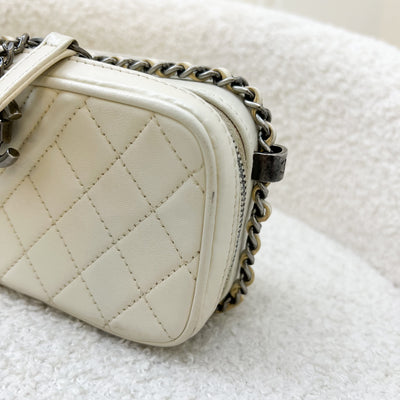 Chanel Seasonal Micro Camera Bag with CC Charm in Light Grey Calfskin and RHW