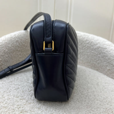 Saint Laurent YSL Lou Camera Bag in Chevron Quilted Navy Calfskin and GHW